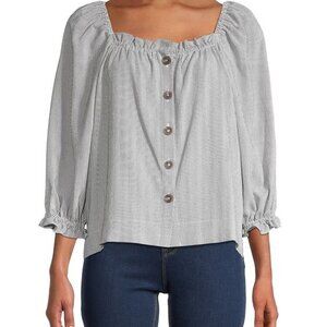 Calvin Klein Women's Square Neck Button-Down Gray Stripe Top Size Small